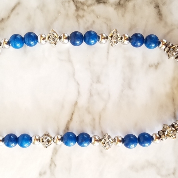 Hand Crafted Gemstone Necklace Blue and Silver Iron Beads 17.5 in. choker - Picture 6 of 10